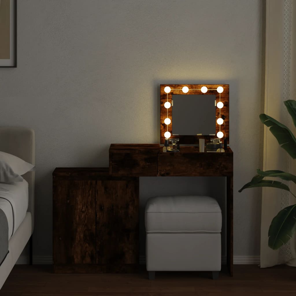 Dressing table with LED lighting smoked oak 115x37x110.5 cm