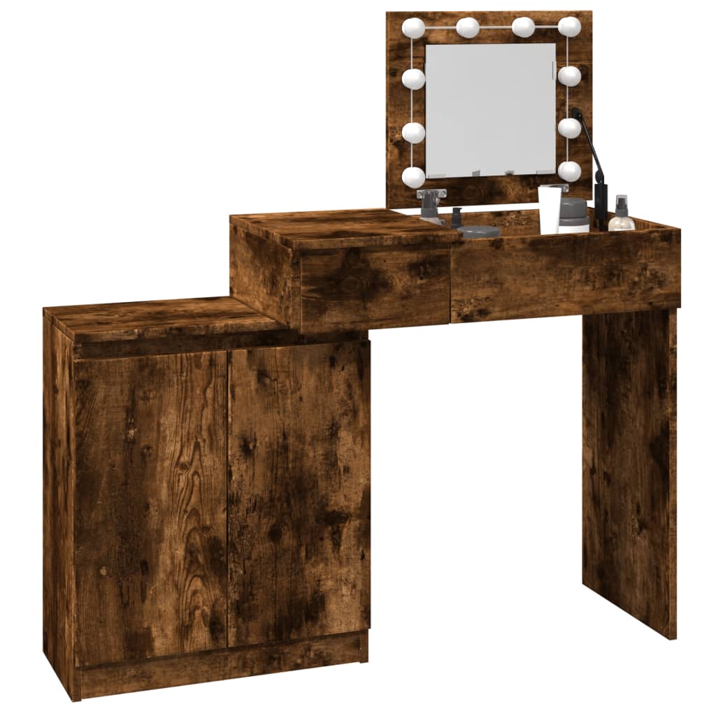 Dressing table with LED lighting smoked oak 115x37x110.5 cm