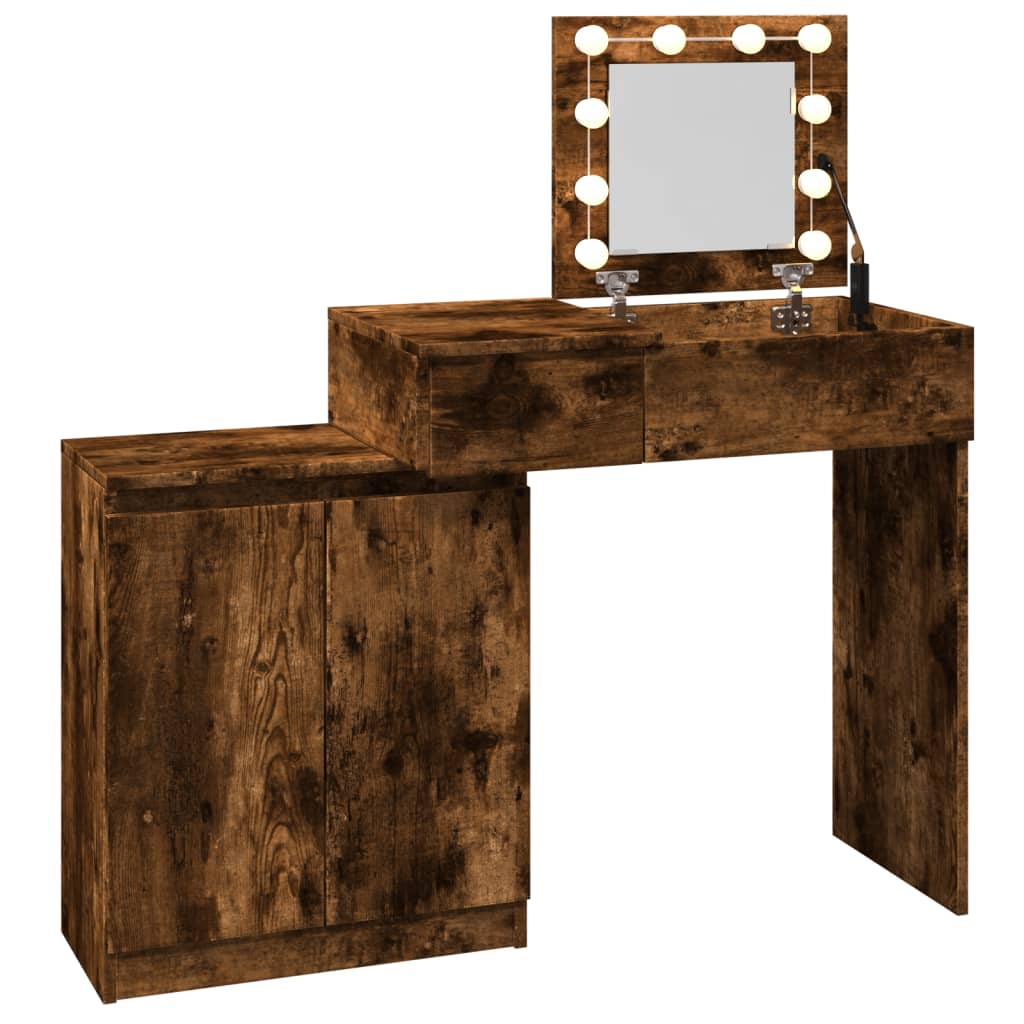 Dressing table with LED lighting smoked oak 115x37x110.5 cm