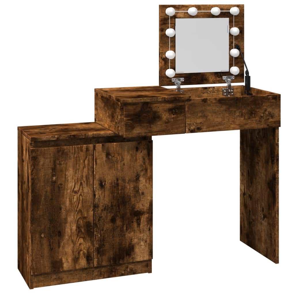 Dressing table with LED lighting smoked oak 115x37x110.5 cm