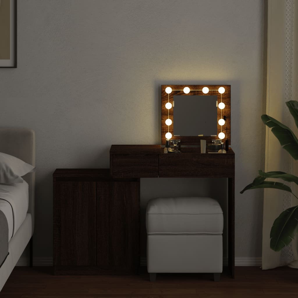 Dressing table with LED lighting brown oak 115x37x110.5 cm