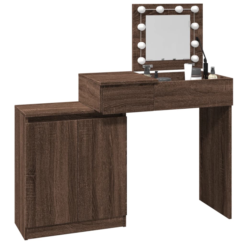 Dressing table with LED lighting brown oak 115x37x110.5 cm