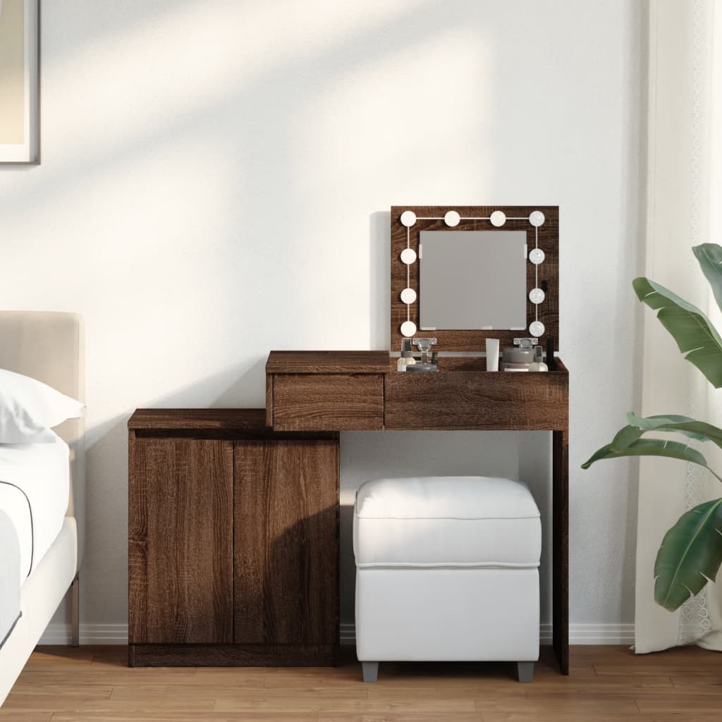 Dressing table with LED lighting brown oak 115x37x110.5 cm