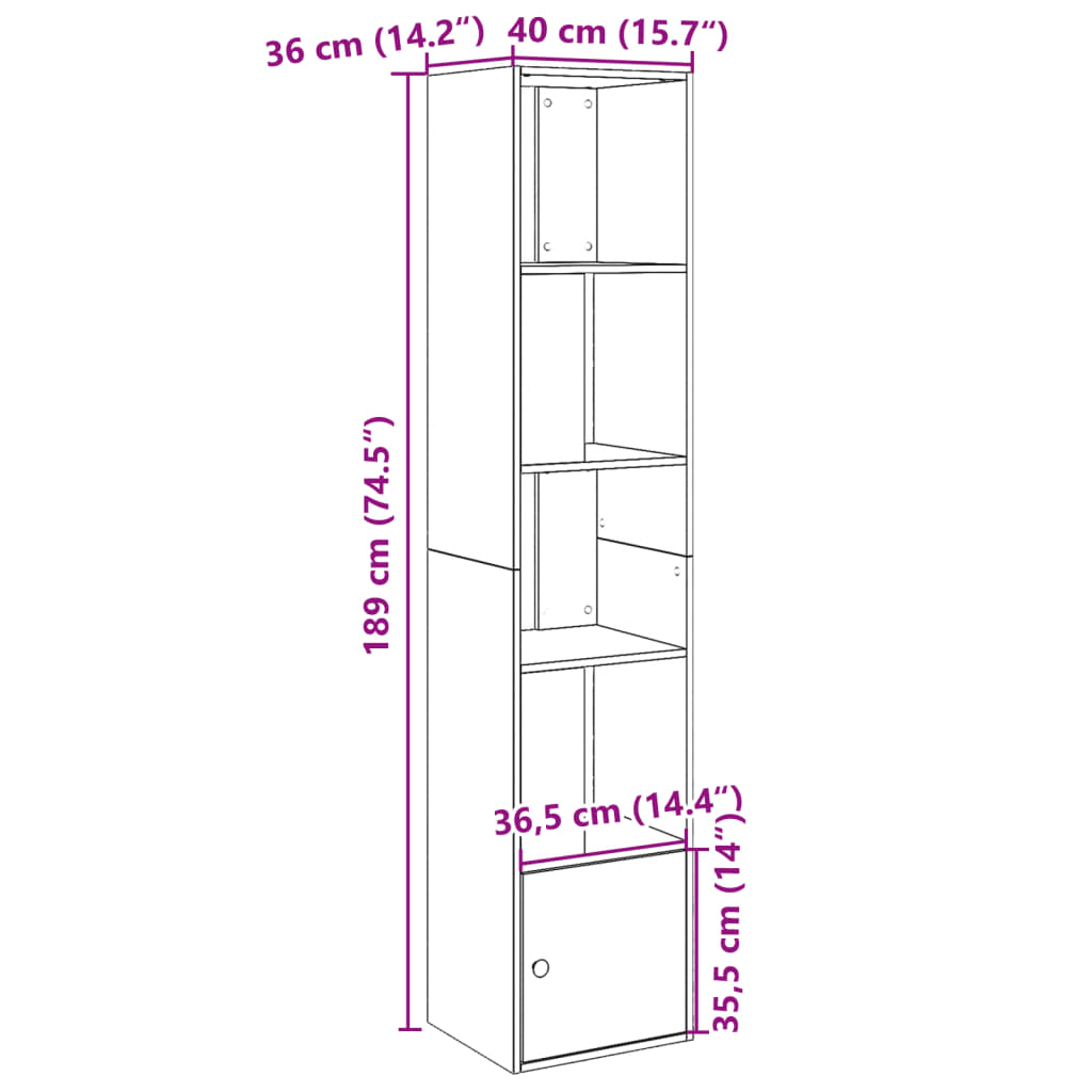 Bookcase White 40x36x189 cm Wood Material