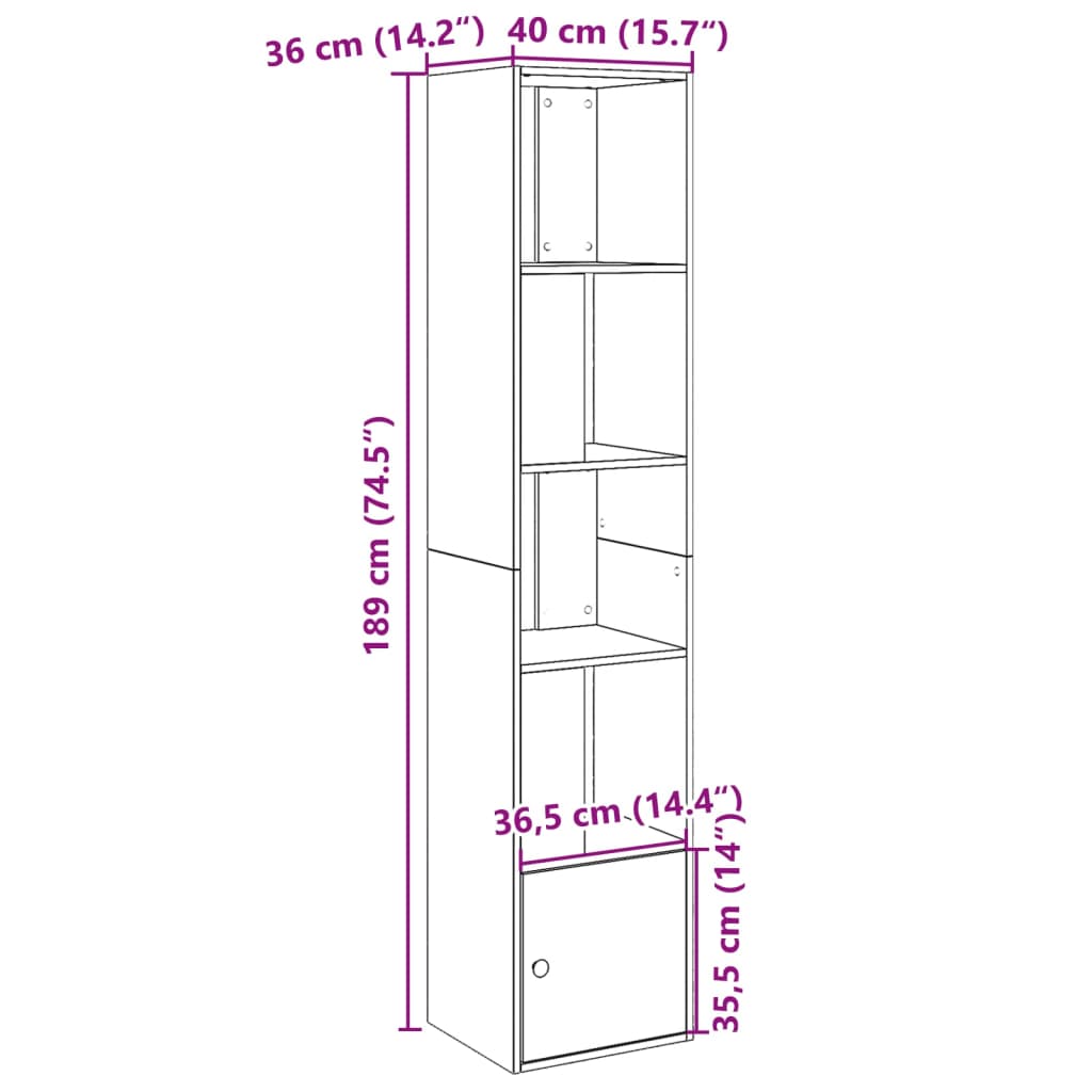 Bookshelf Black 40x36x189 cm Wood Material