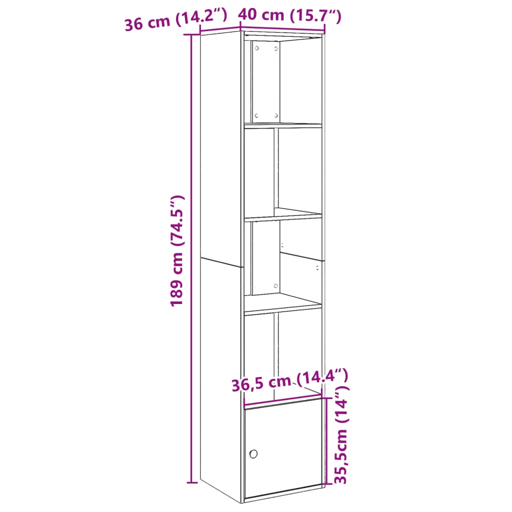 Bookshelf Sonoma Oak 40x36x189 cm Wood Material