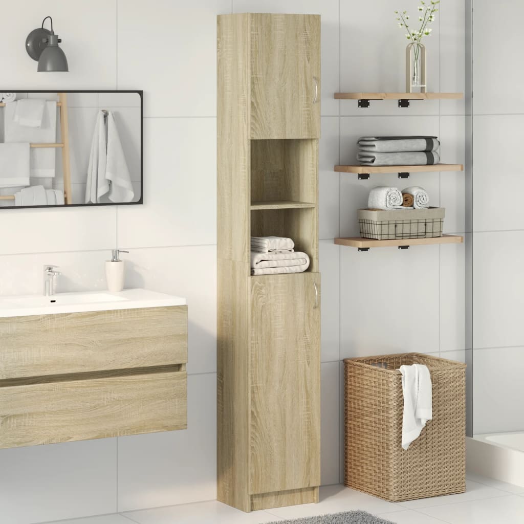 Bathroom Cabinet Sonoma Oak 32x25.5x190 cm Wood Material