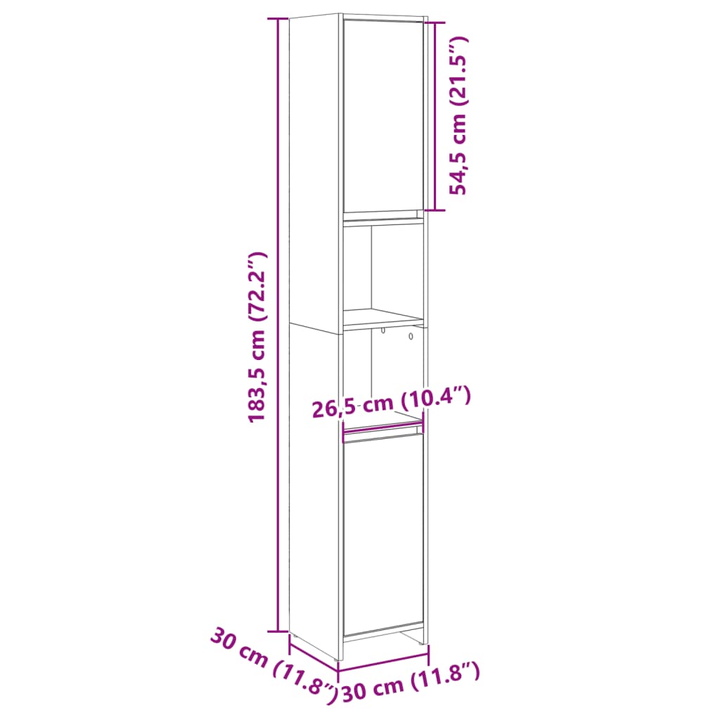 Bathroom Cabinet Sonoma Oak 30x30x183.5 cm Wood Material