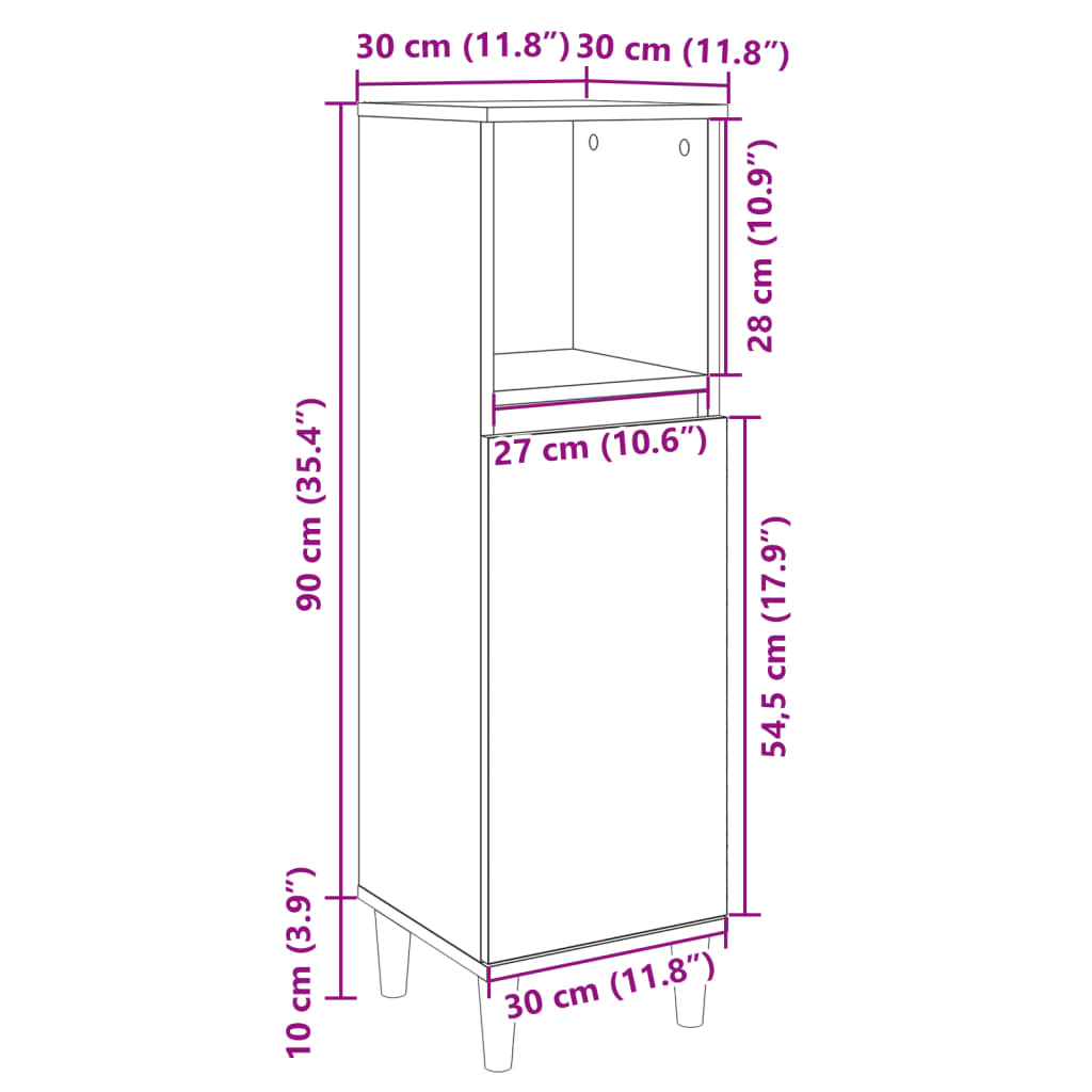 Bathroom Cabinet Sonoma Oak 30x30x100 cm Wood Material