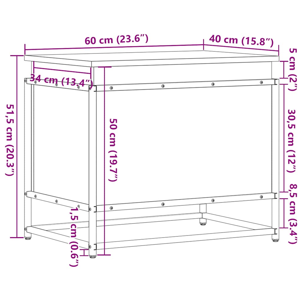 Storage box with lid black 60x40x51.5 cm wood material