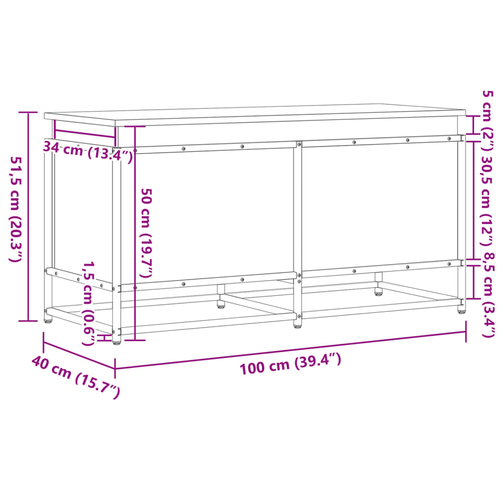 Storage box with lid black 100x40x51.5cm wood material