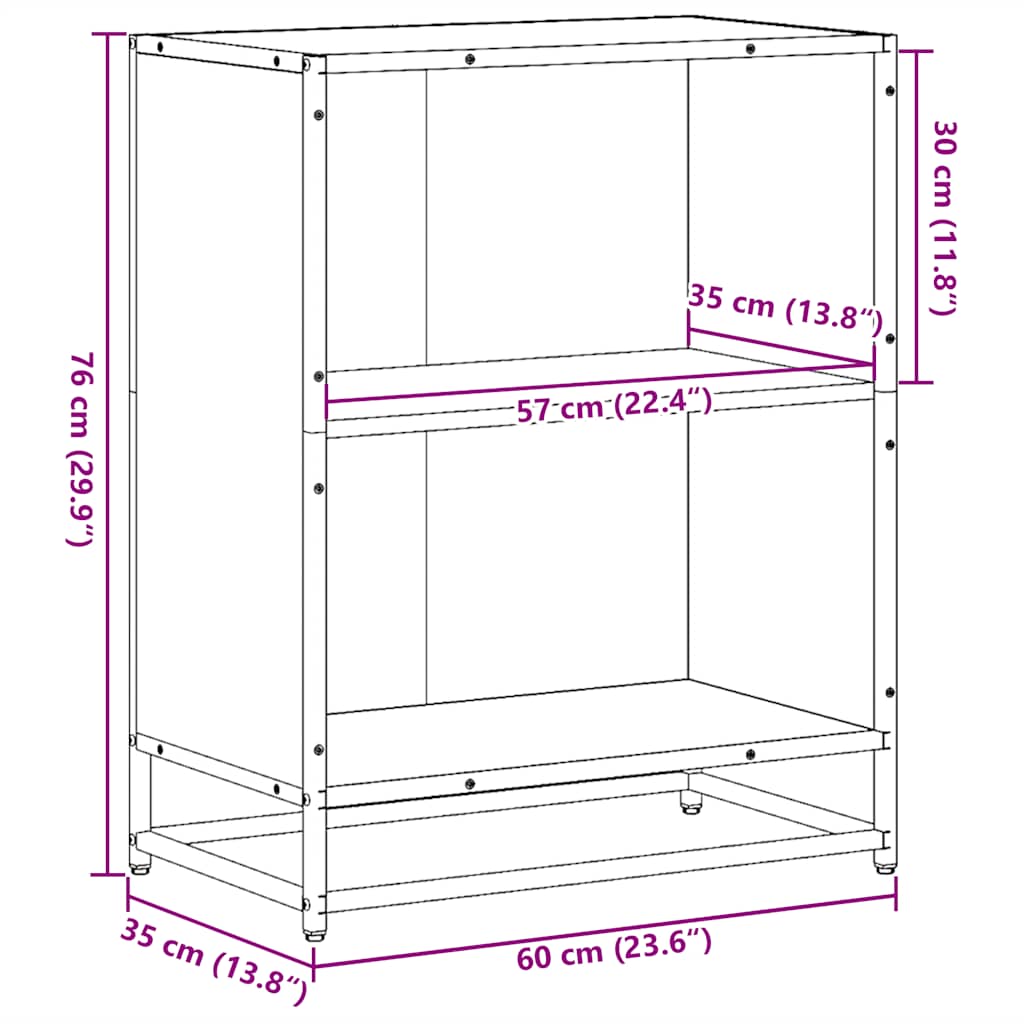 Bookshelf Black 60x35x76 cm Wood Material