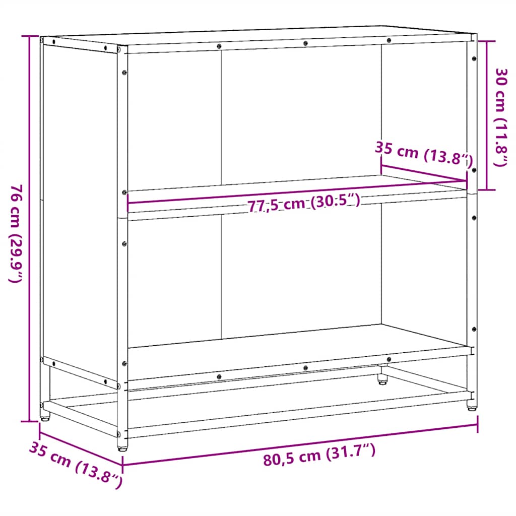 Bookshelf Black 80.5x35x76 cm Wood Material