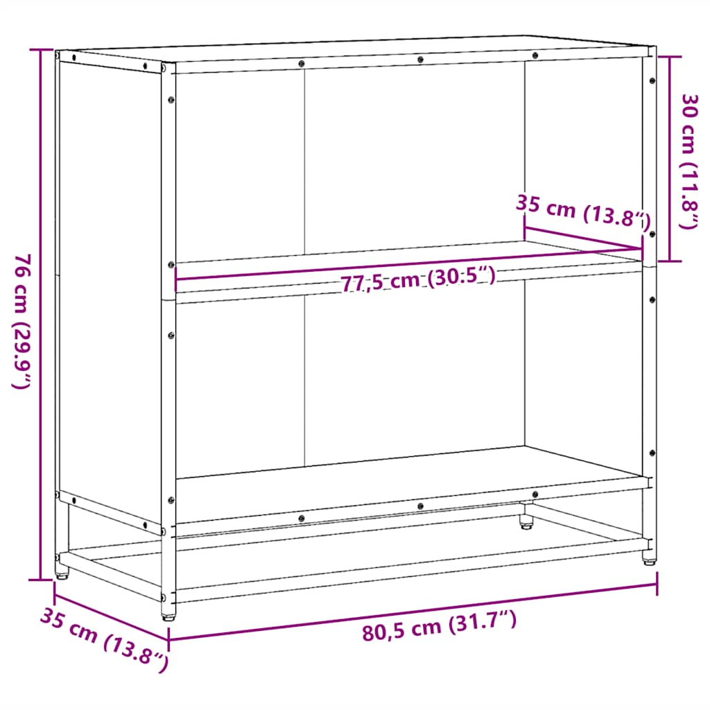 Bookcase Brown Oak Look 80.5x35x76 cm Wood Material