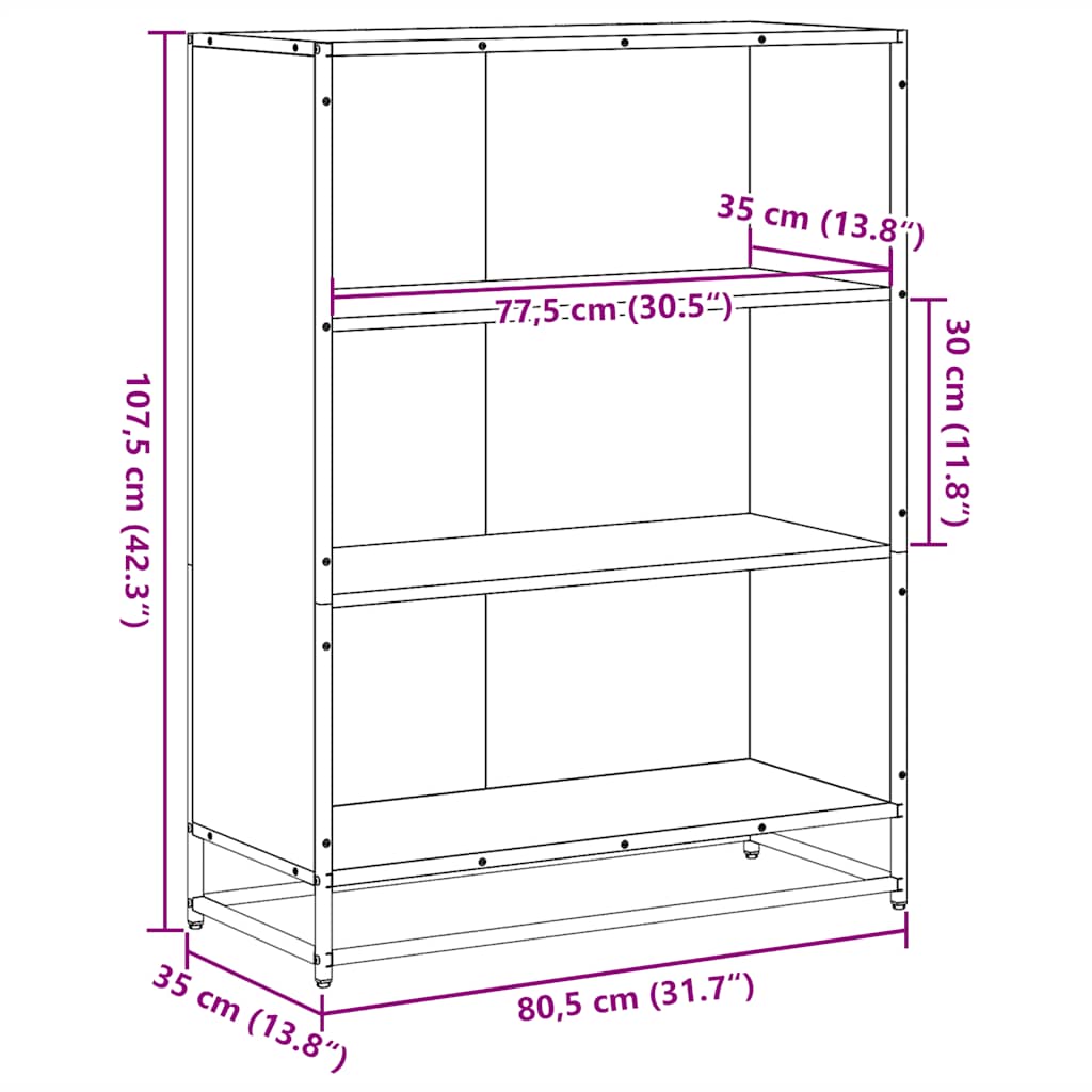 Bookshelf Black 80.5x35x107.5 cm Wood Material