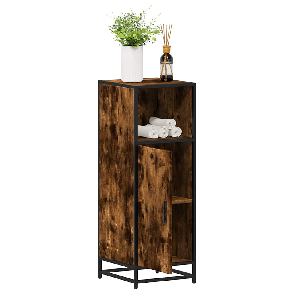 Bathroom Cabinet Smoked Oak 35x37.5x100 cm Wood Material