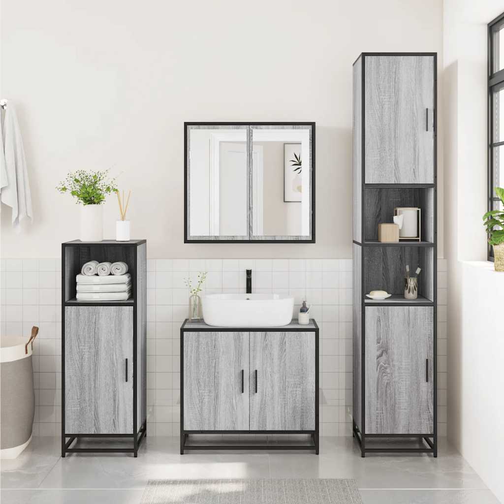 Bathroom Cabinet Gray Sonoma 35x37.5x100 cm Wood Material