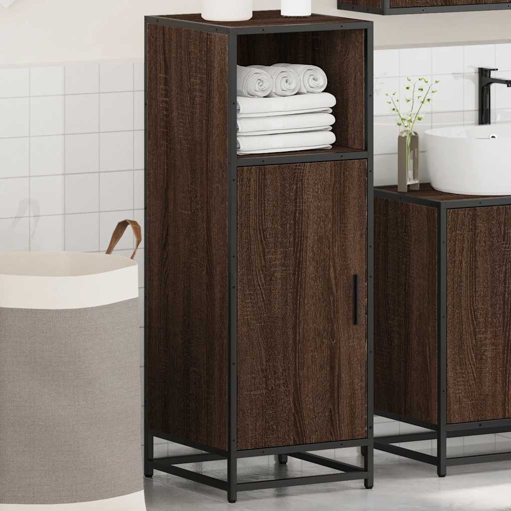 Bathroom Cabinet Brown Oak Look 35x37.5x100 cm Wood Material