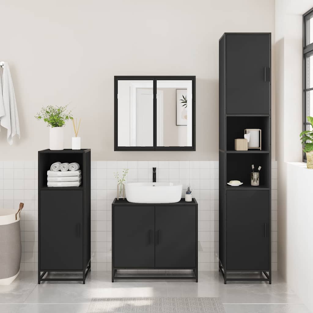 Bathroom Cabinet Black 35x37.5x166 cm Wood Material