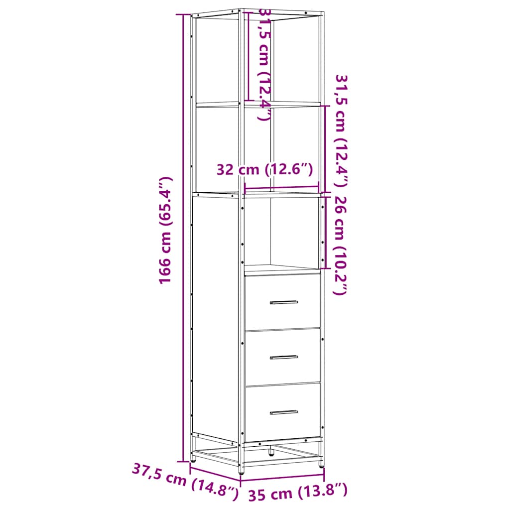 Bathroom Cabinet Black 35x37.5x166 cm Wood Material