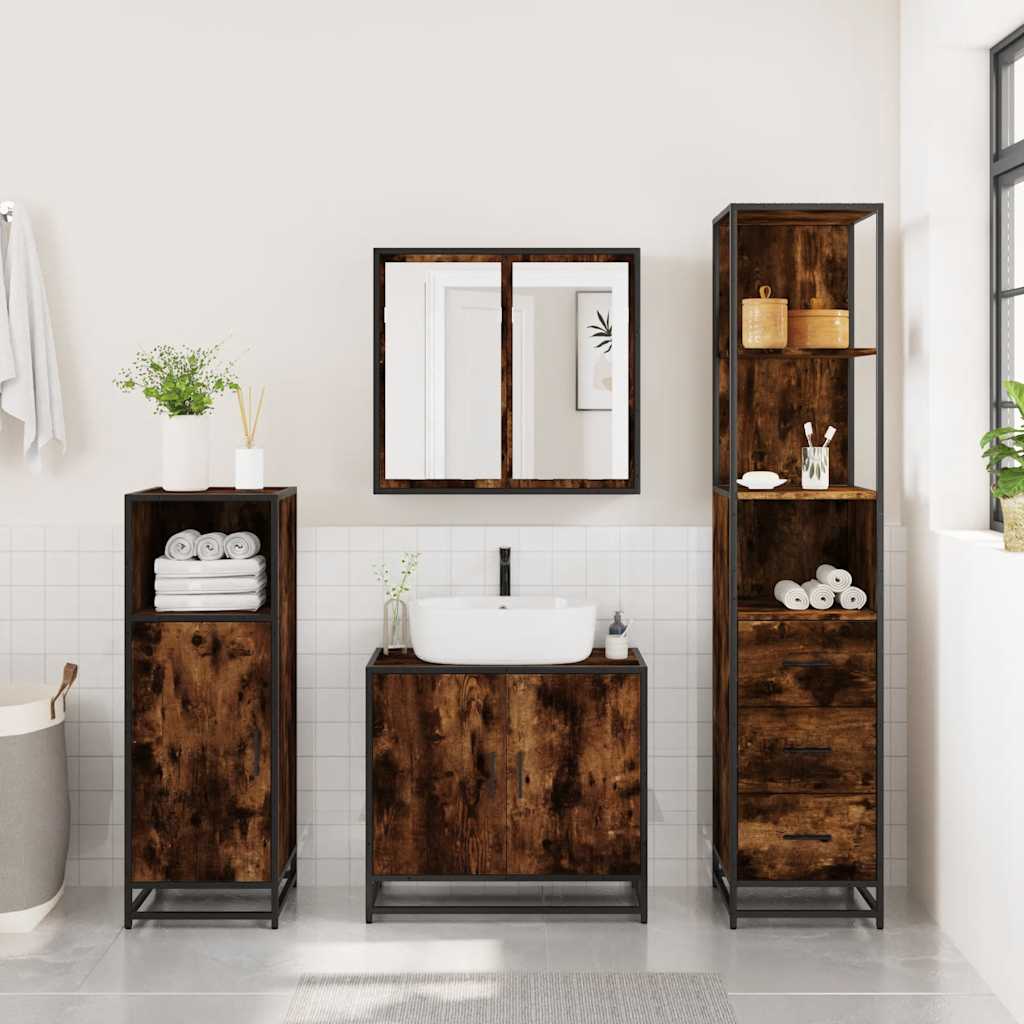 Bathroom Cabinet Smoked Oak 35x37.5x166 cm Wood Material