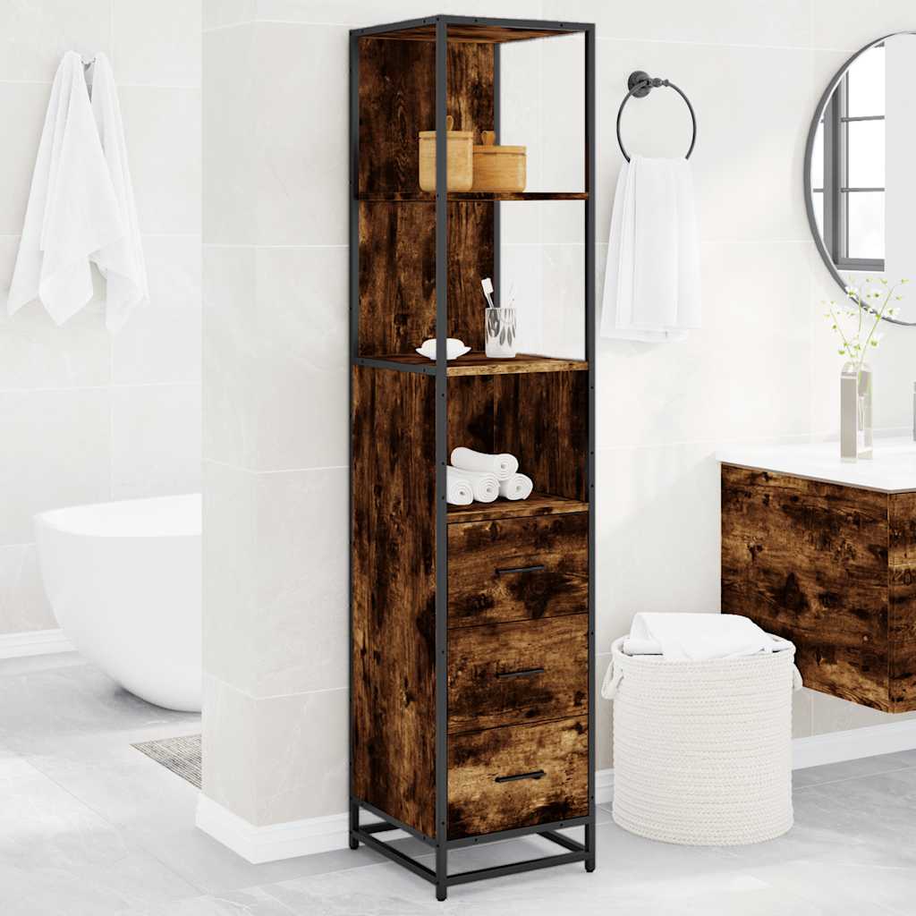 Bathroom Cabinet Smoked Oak 35x37.5x166 cm Wood Material