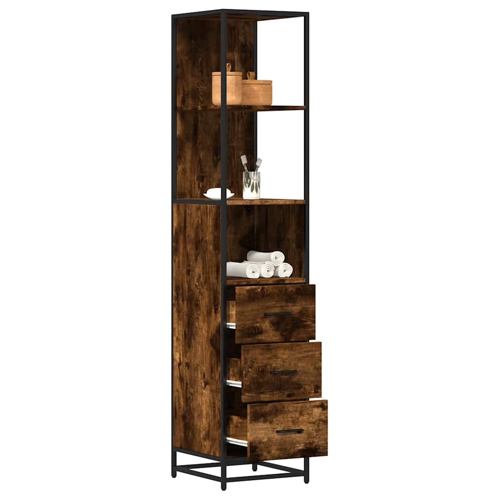 Bathroom Cabinet Smoked Oak 35x37.5x166 cm Wood Material