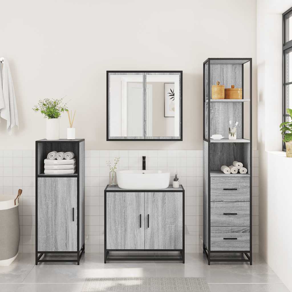 Bathroom Cabinet Gray Sonoma 35x37.5x166 cm Wood Material