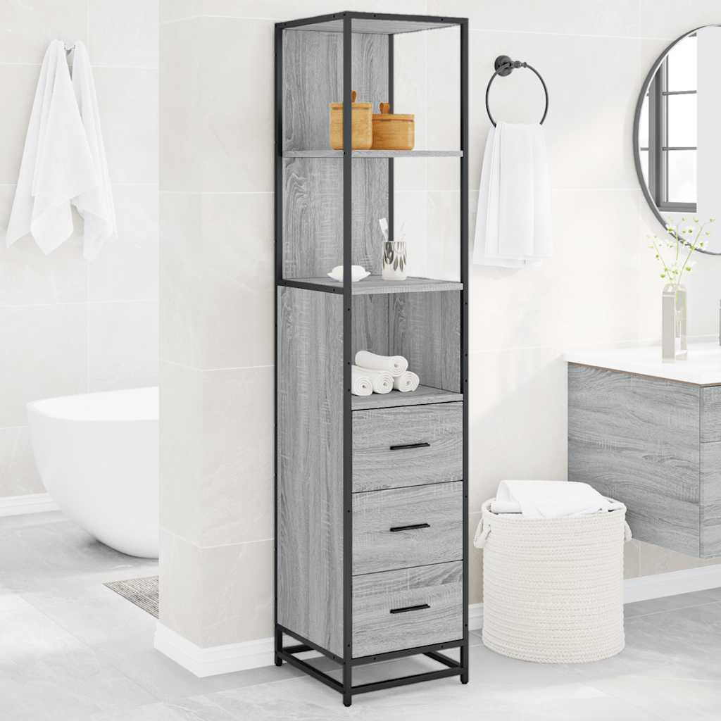 Bathroom Cabinet Gray Sonoma 35x37.5x166 cm Wood Material