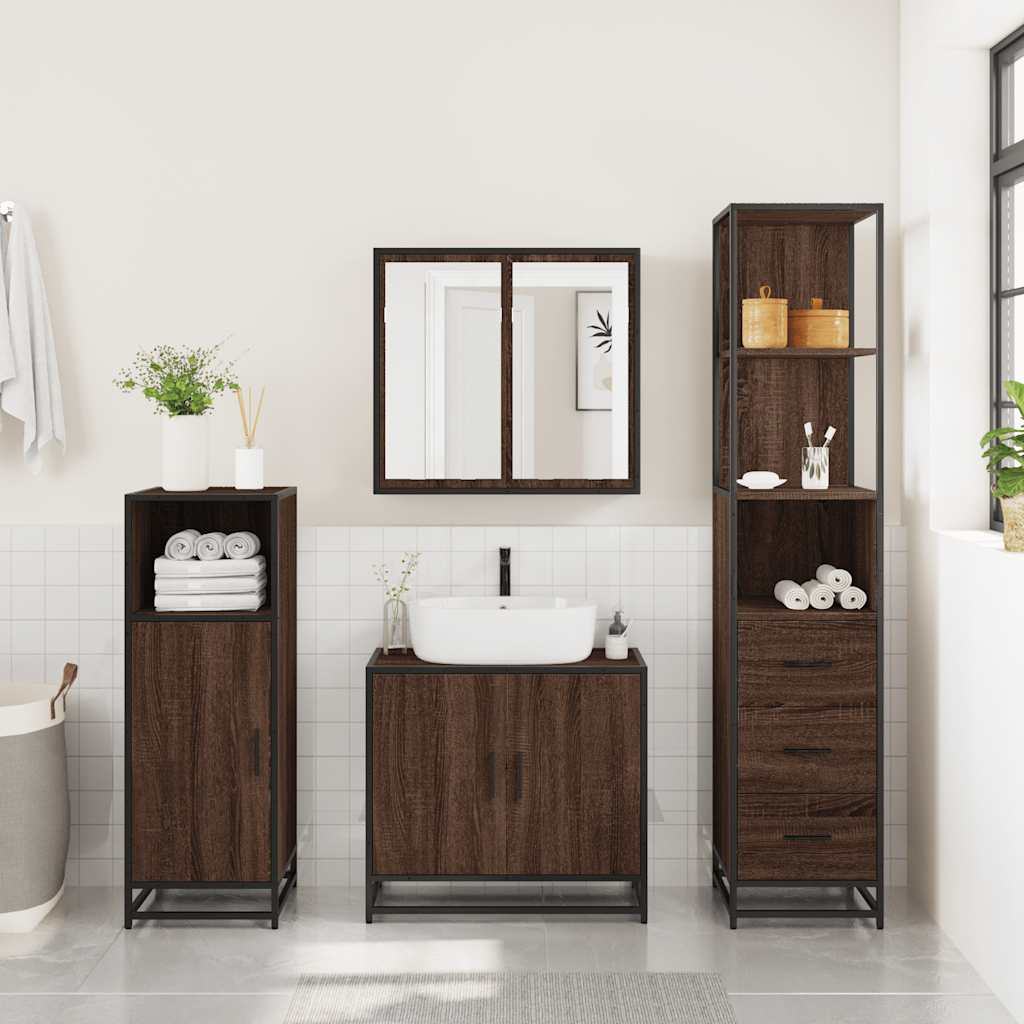 Bathroom Cabinet Brown Oak Look 35x37.5x166 cm Wood Material