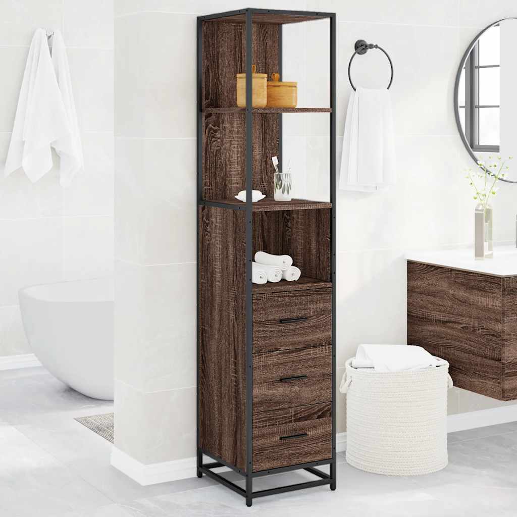 Bathroom Cabinet Brown Oak Look 35x37.5x166 cm Wood Material