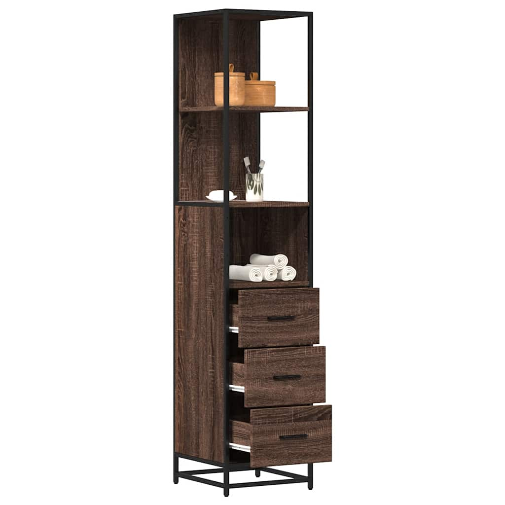 Bathroom Cabinet Brown Oak Look 35x37.5x166 cm Wood Material