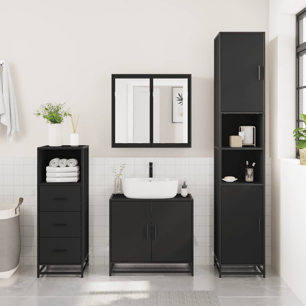 Bathroom Cabinet Black 35x37.5x100 cm Wood Material