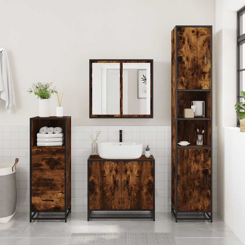 Bathroom Cabinet Smoked Oak 35x37.5x100 cm Wood Material