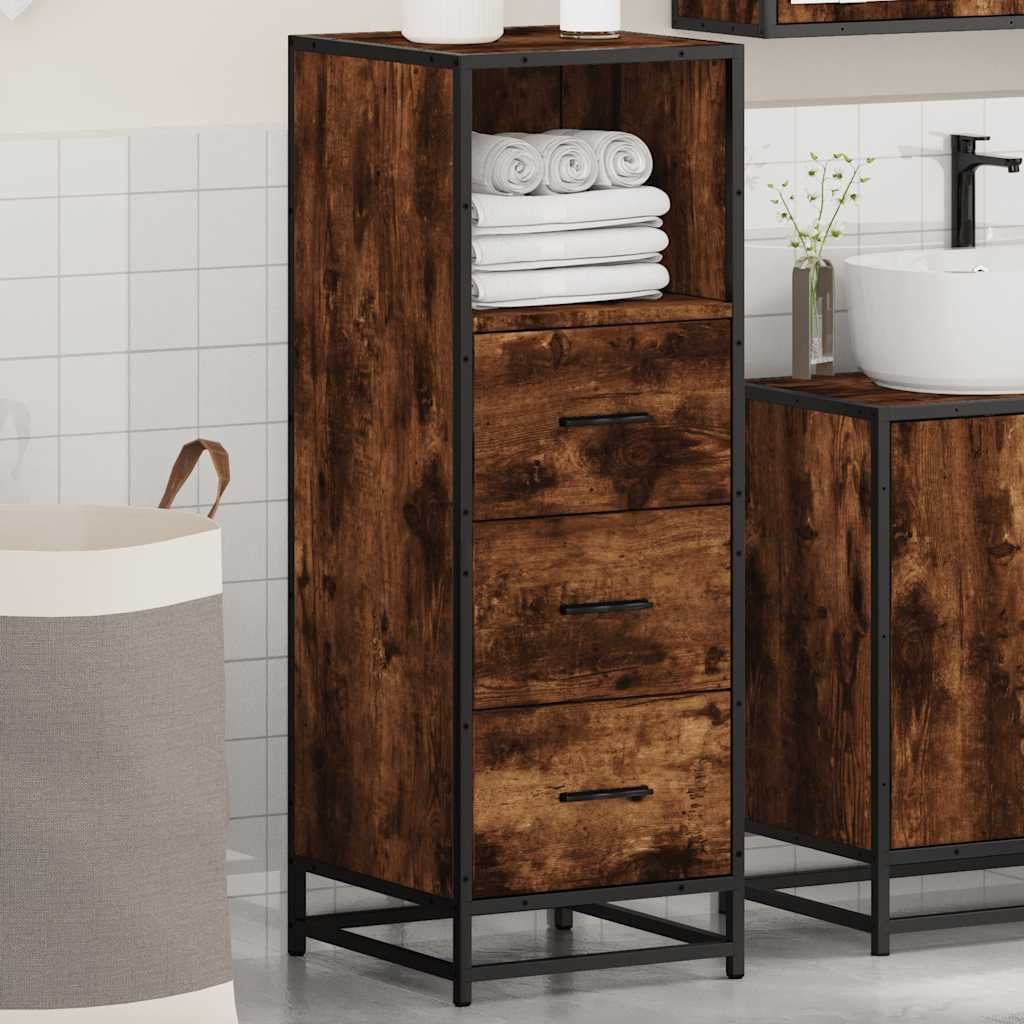 Bathroom Cabinet Smoked Oak 35x37.5x100 cm Wood Material