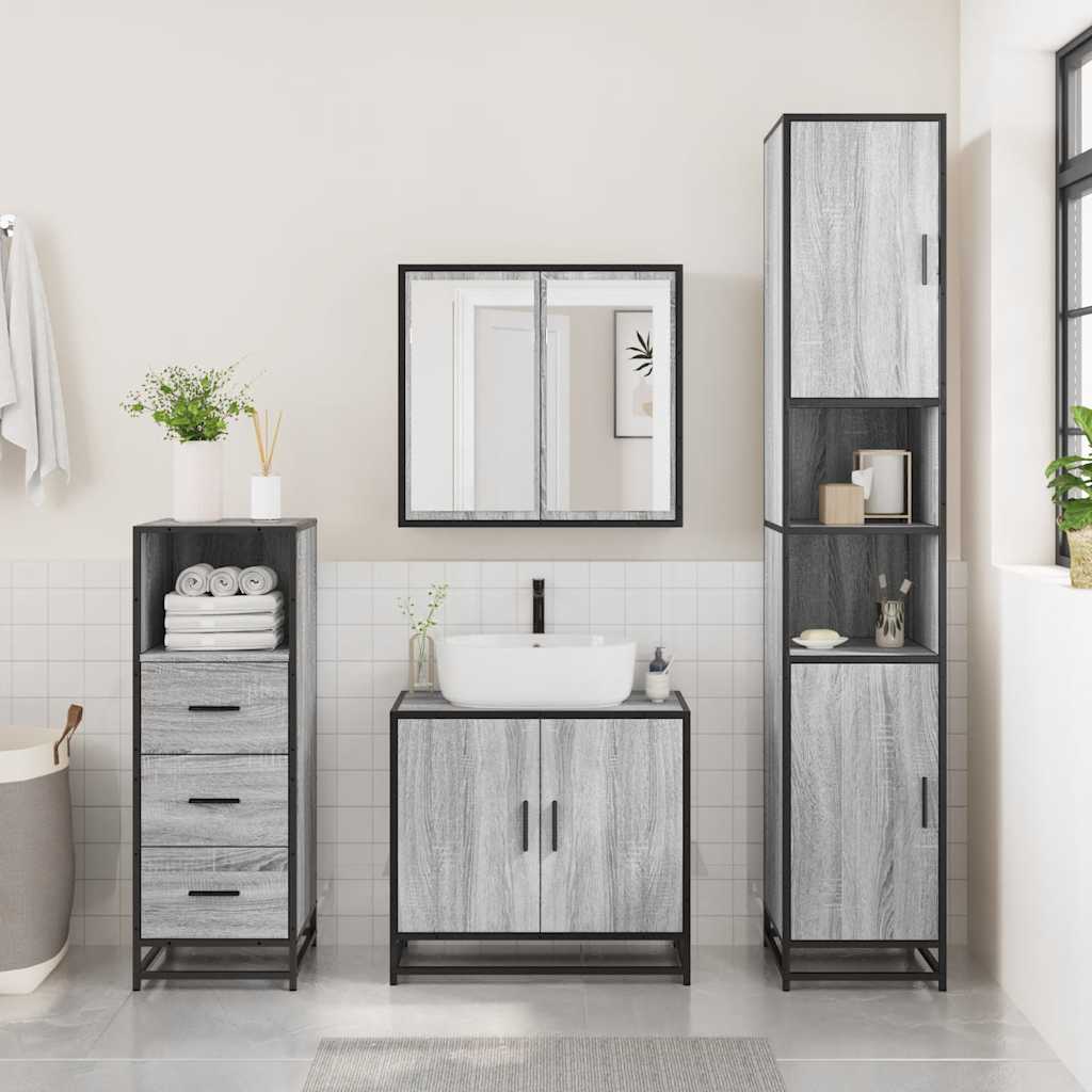 Bathroom Cabinet Gray Sonoma 35x37.5x100 cm Wood Material