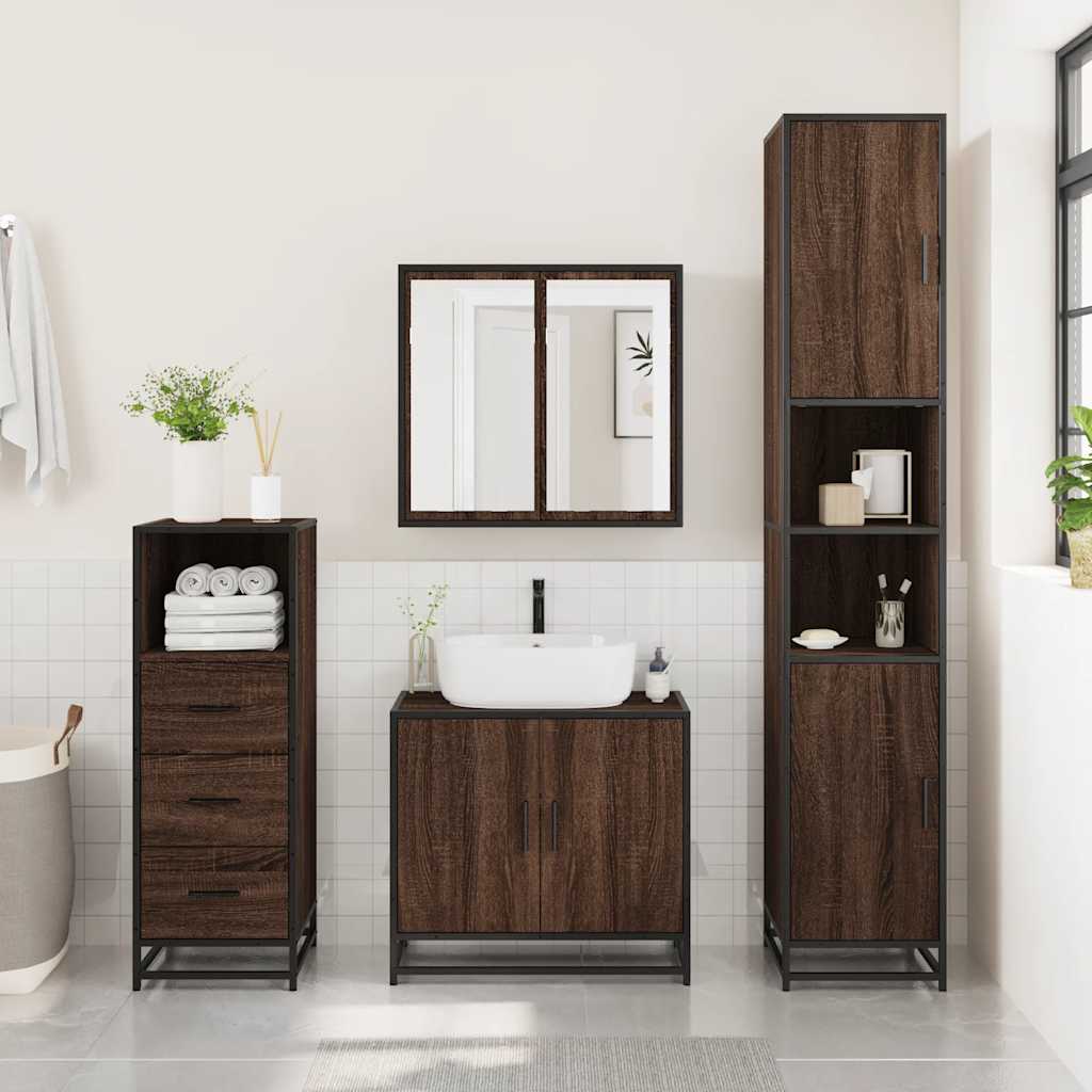 Bathroom Cabinet Brown Oak Look 35x37.5x100 cm Wood Material