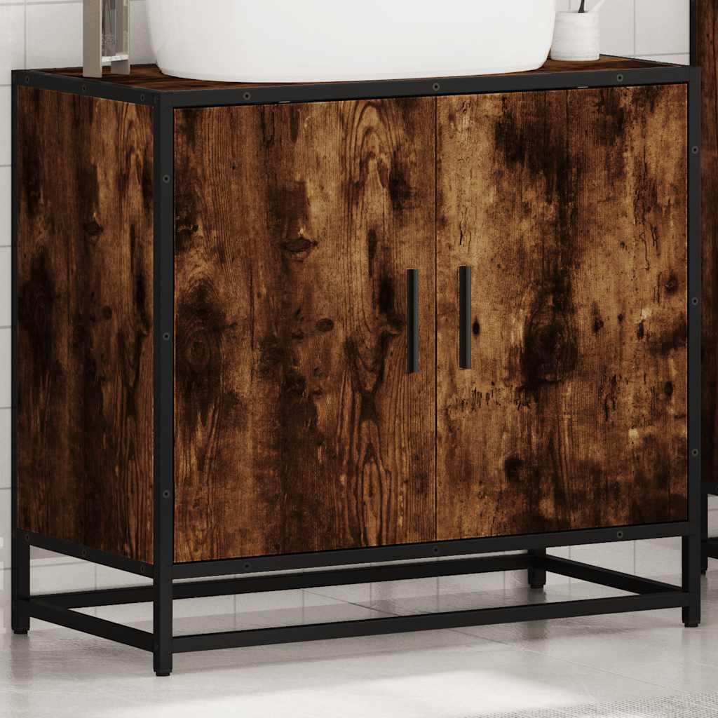 Washbasin base cabinet smoked oak 65x33x60 cm wood material