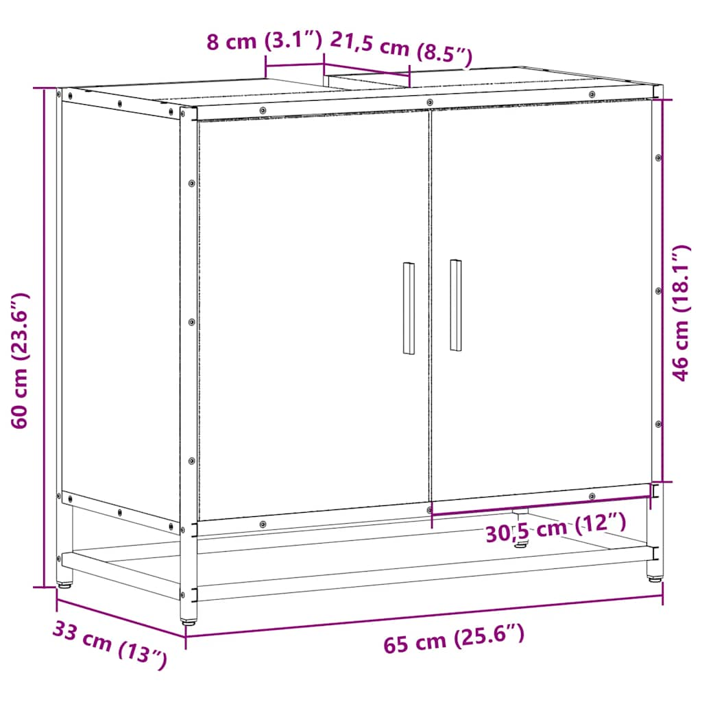 Washbasin base cabinet smoked oak 65x33x60 cm wood material