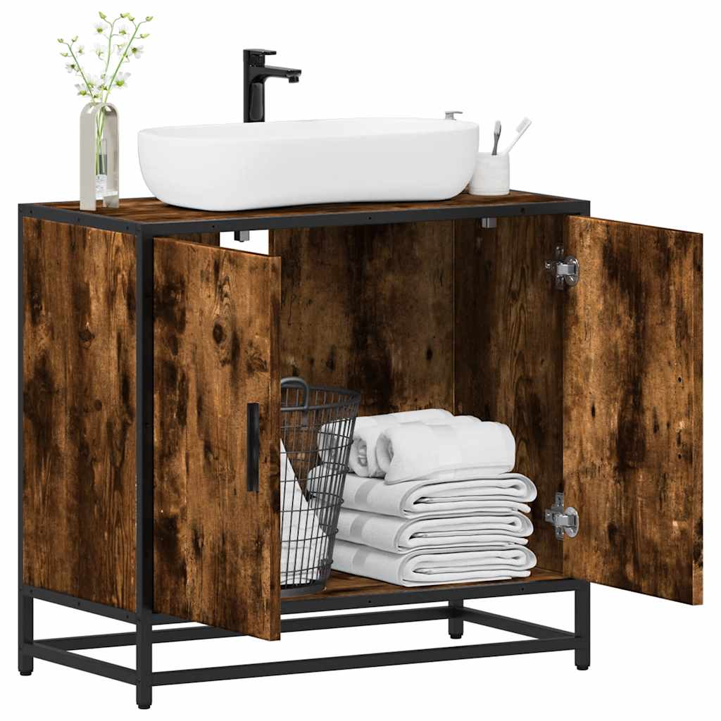 Washbasin base cabinet smoked oak 65x33x60 cm wood material