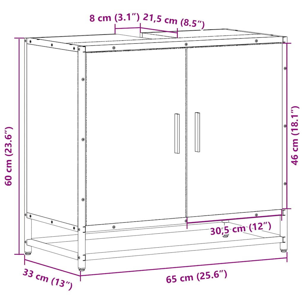 Washbasin Cabinet Grey Sonoma 65x33x60 cm Wood Material