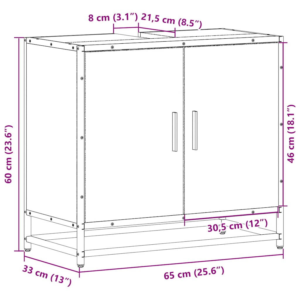 Washbasin Cabinet Brown Oak Look 65x33x60 cm