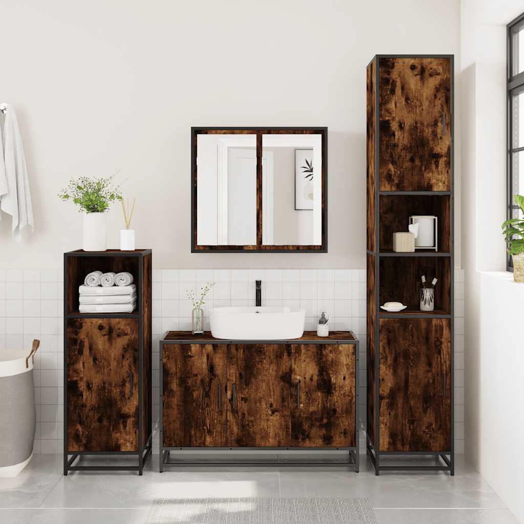 Washbasin base cabinet smoked oak 90x33x60 cm wood material