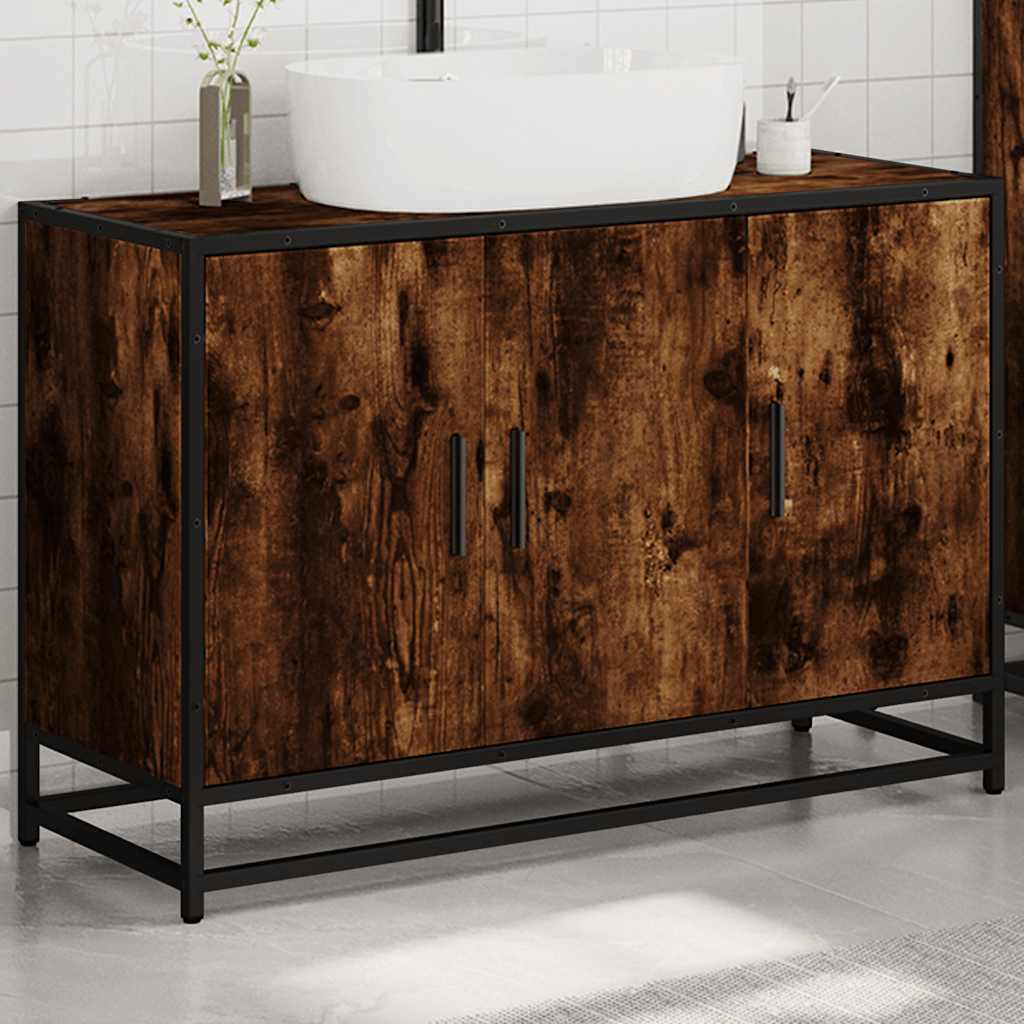 Washbasin base cabinet smoked oak 90x33x60 cm wood material