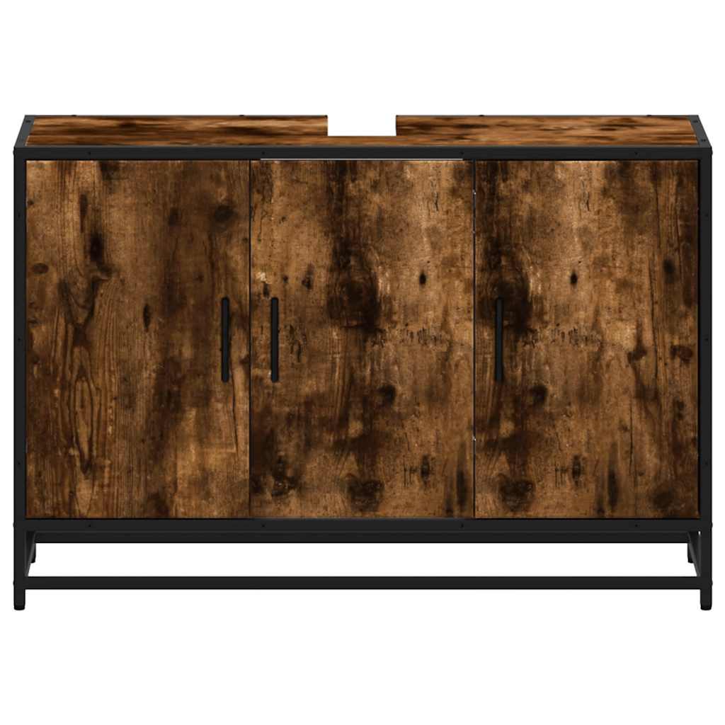 Washbasin base cabinet smoked oak 90x33x60 cm wood material