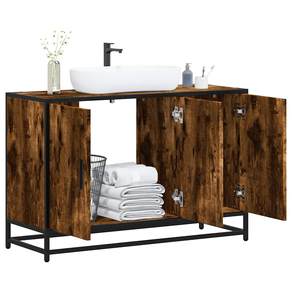 Washbasin base cabinet smoked oak 90x33x60 cm wood material