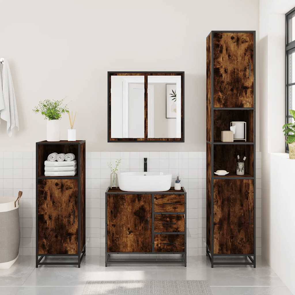 Washbasin base cabinet smoked oak 65x33x60 cm wood material