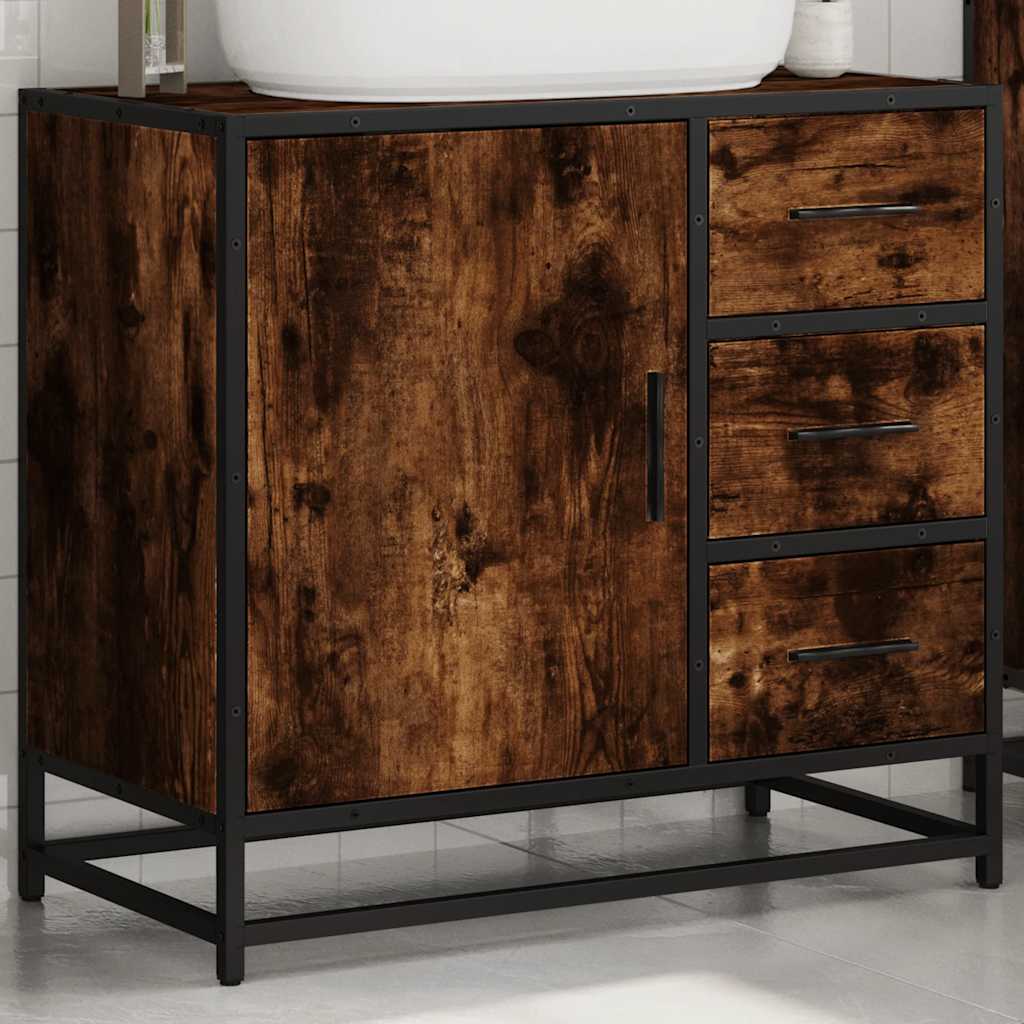 Washbasin base cabinet smoked oak 65x33x60 cm wood material