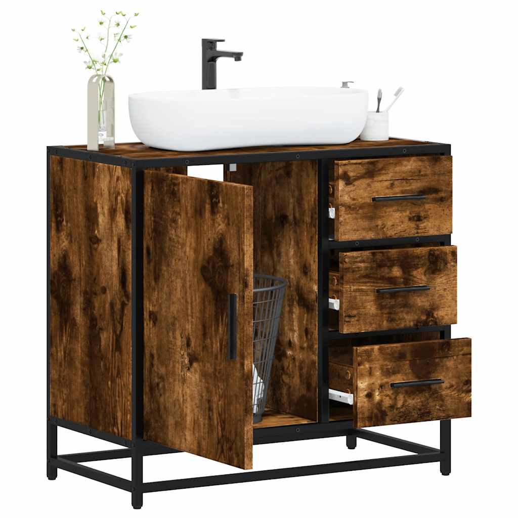 Washbasin base cabinet smoked oak 65x33x60 cm wood material