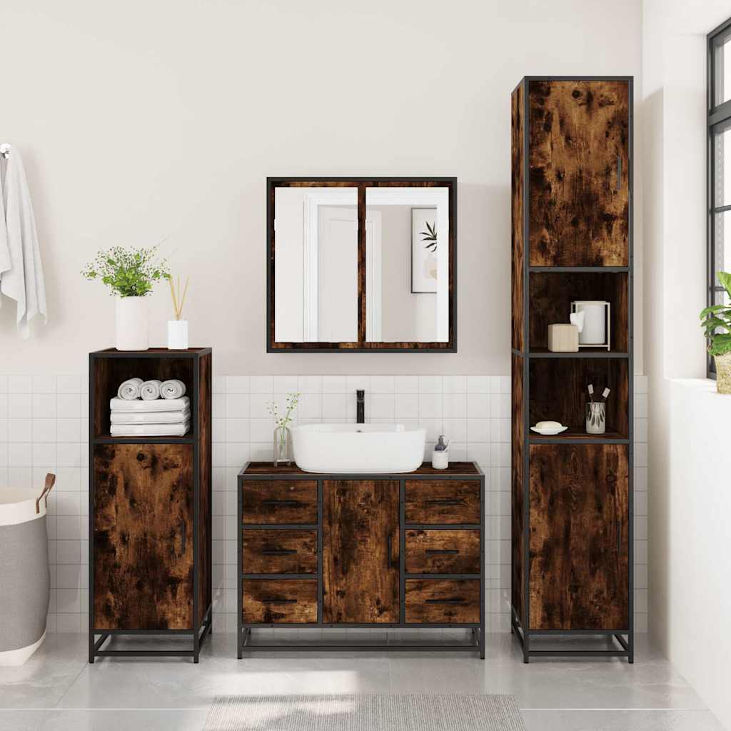 Washbasin base cabinet smoked oak 80x33x60 cm wood material